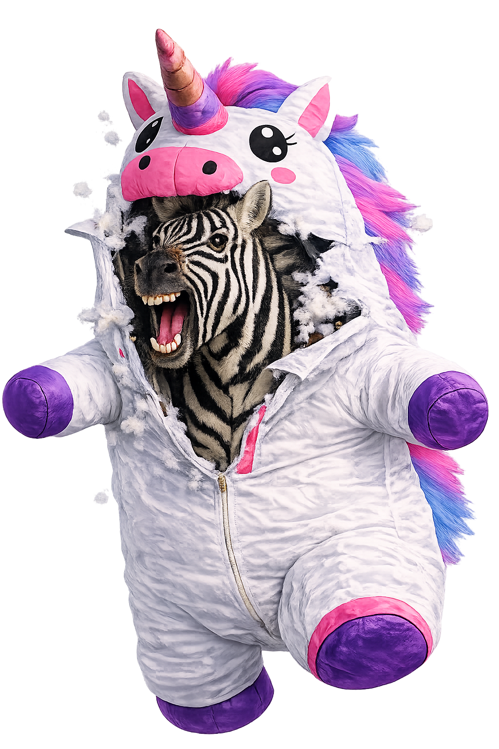 La cebra de Páramo saliendo del disfraz de unicornio
